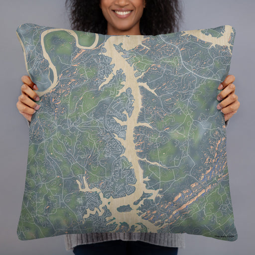 Person holding 22x22 Custom Tellico Village Tennessee Map Throw Pillow in Afternoon