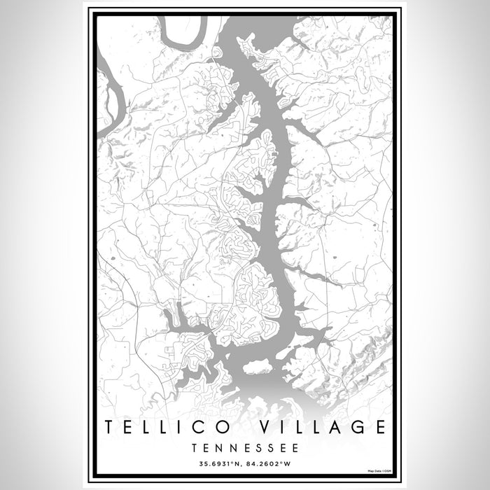 Tellico Village Tennessee Map Print Portrait Orientation in Classic Style With Shaded Background