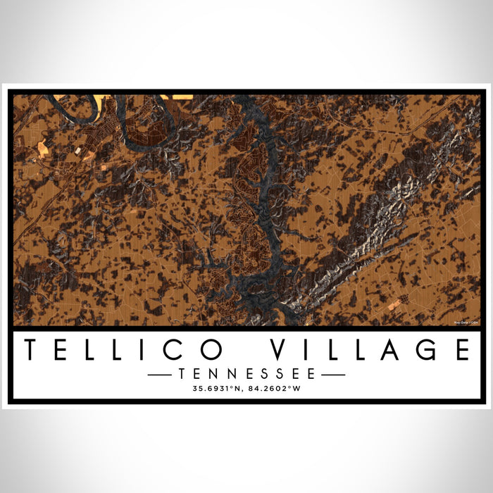 Tellico Village Tennessee Map Print Landscape Orientation in Ember Style With Shaded Background