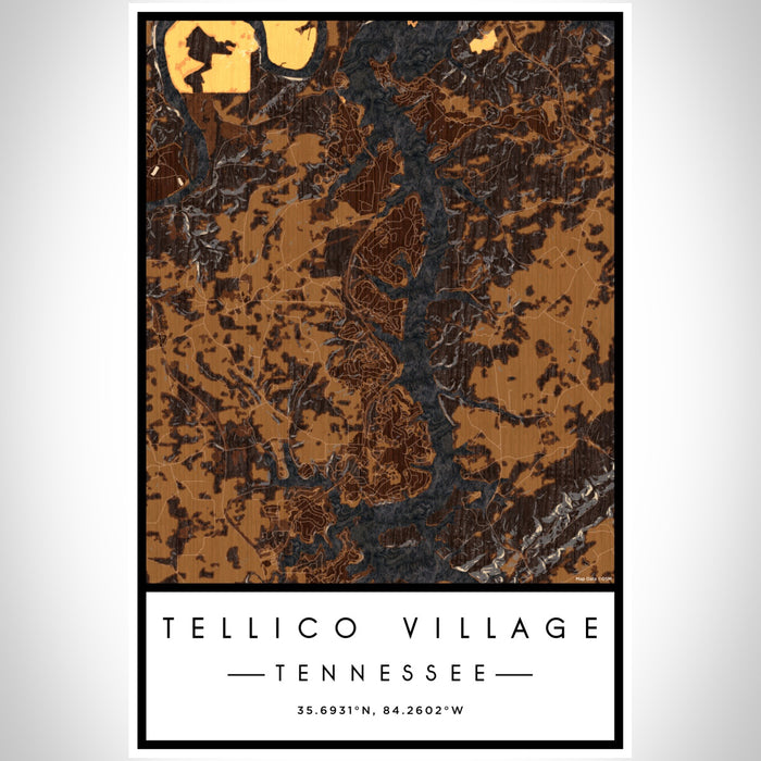 Tellico Village Tennessee Map Print Portrait Orientation in Ember Style With Shaded Background