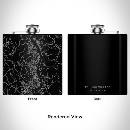 Rendered View of Tellico Village Tennessee Map Engraving on 6oz Stainless Steel Flask in Black