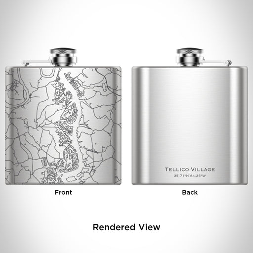 Rendered View of Tellico Village Tennessee Map Engraving on 6oz Stainless Steel Flask