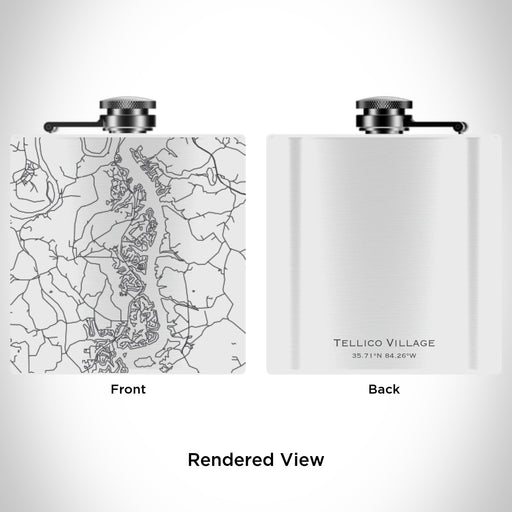 Rendered View of Tellico Village Tennessee Map Engraving on 6oz Stainless Steel Flask in White