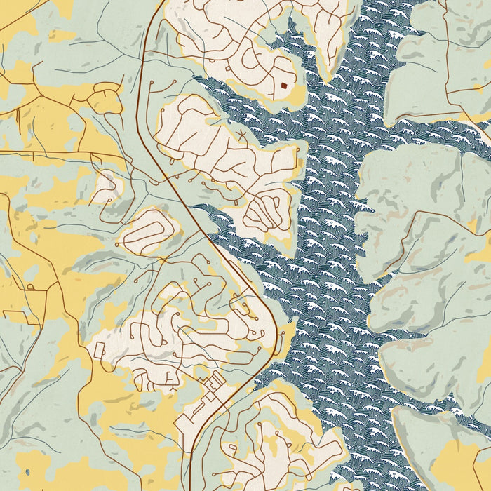 Tellico Village Tennessee Map Print in Woodblock Style Zoomed In Close Up Showing Details