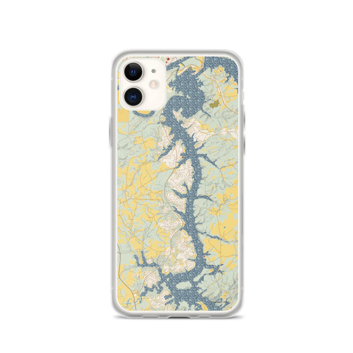 Custom iPhone 11 Tellico Village Tennessee Map Phone Case in Woodblock