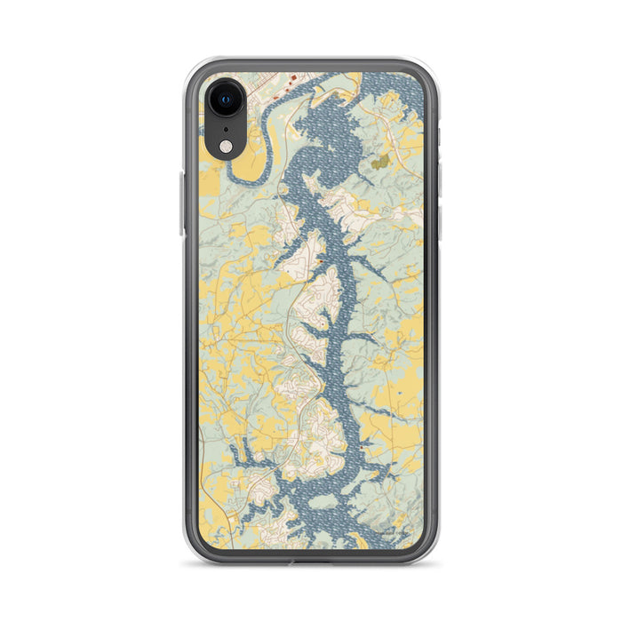 Custom iPhone XR Tellico Village Tennessee Map Phone Case in Woodblock