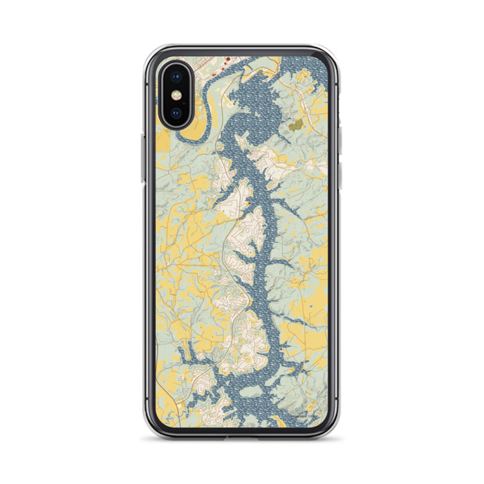 Custom iPhone X/XS Tellico Village Tennessee Map Phone Case in Woodblock