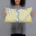 Person holding 20x12 Custom Tellico Village Tennessee Map Throw Pillow in Woodblock