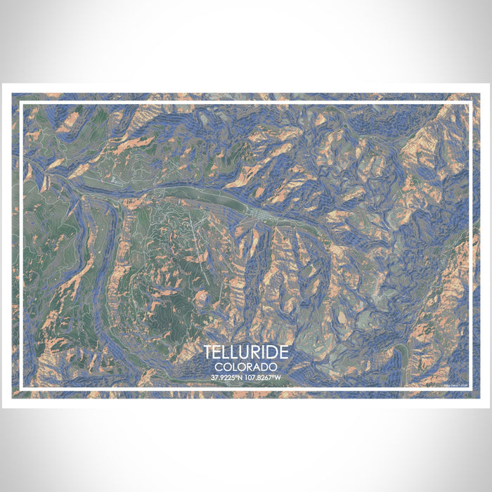 Telluride Colorado Map Print Landscape Orientation in Afternoon Style With Shaded Background
