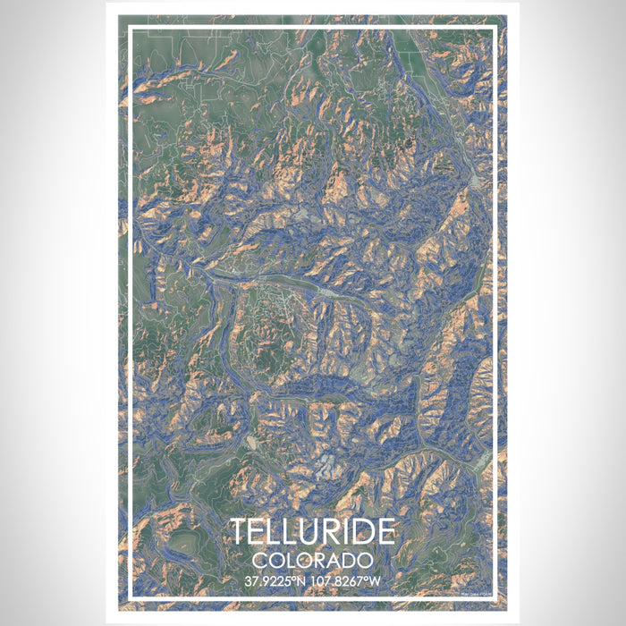 Telluride Colorado Map Print Portrait Orientation in Afternoon Style With Shaded Background
