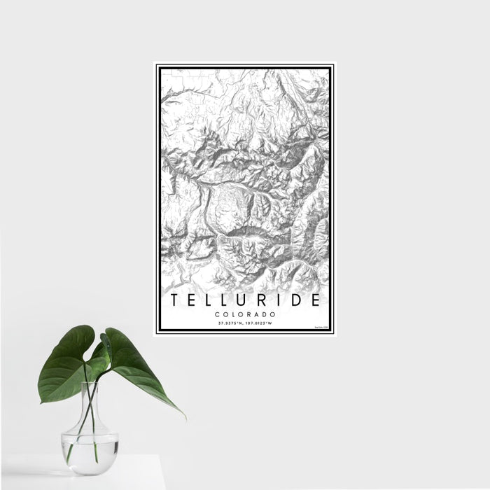 16x24 Telluride Colorado Map Print Portrait Orientation in Classic Style With Tropical Plant Leaves in Water