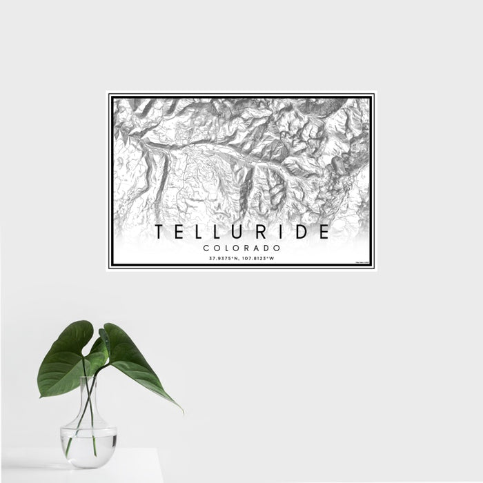 16x24 Telluride Colorado Map Print Landscape Orientation in Classic Style With Tropical Plant Leaves in Water