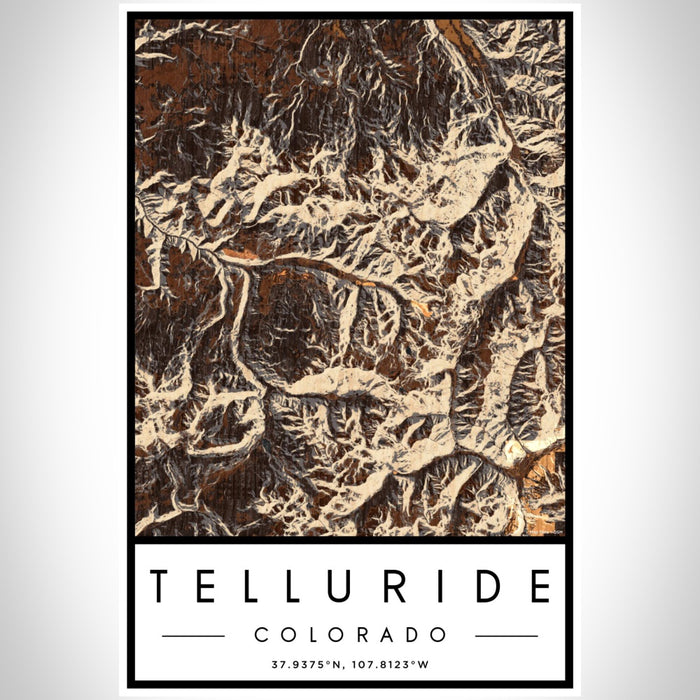 Telluride Colorado Map Print Portrait Orientation in Ember Style With Shaded Background