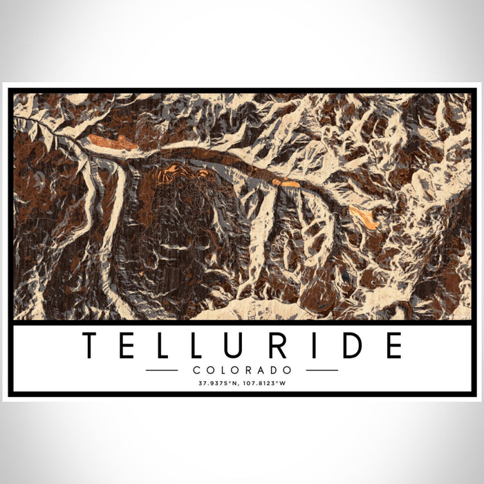 Telluride Colorado Map Print Landscape Orientation in Ember Style With Shaded Background