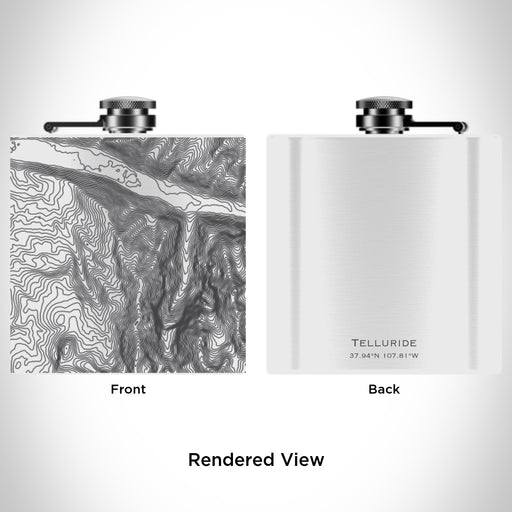Rendered View of Telluride Colorado Map Engraving on 6oz Stainless Steel Flask in White