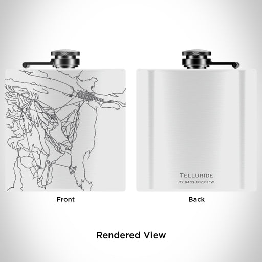 Rendered View of Telluride Colorado Map Engraving on 6oz Stainless Steel Flask in White