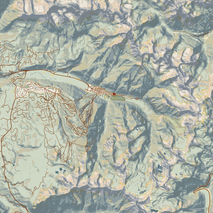 Telluride Colorado Map Print in Woodblock Style Zoomed In Close Up Showing Details