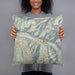 Person holding 18x18 Custom Telluride Colorado Map Throw Pillow in Woodblock