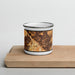 Front View Custom Temecula California Map Enamel Mug in Ember on Cutting Board