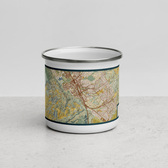 Front View Custom Temecula California Map Enamel Mug in Woodblock