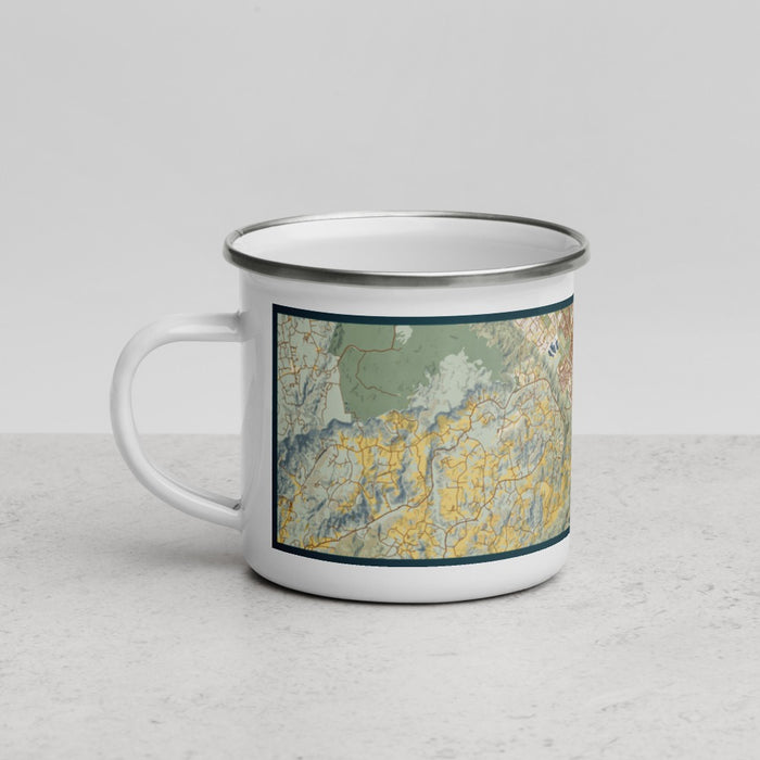 Left View Custom Temecula California Map Enamel Mug in Woodblock