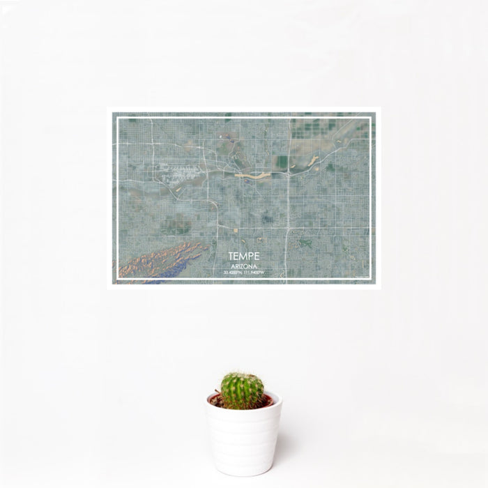 12x18 Tempe Arizona Map Print Landscape Orientation in Afternoon Style With Small Cactus Plant in White Planter