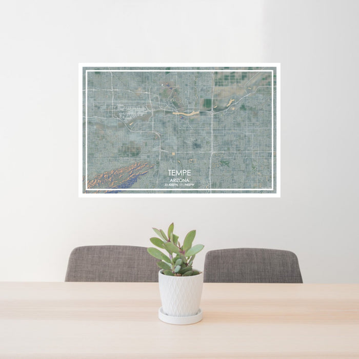 24x36 Tempe Arizona Map Print Lanscape Orientation in Afternoon Style Behind 2 Chairs Table and Potted Plant