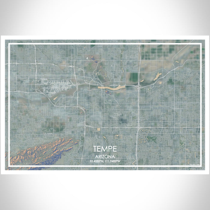Tempe Arizona Map Print Landscape Orientation in Afternoon Style With Shaded Background