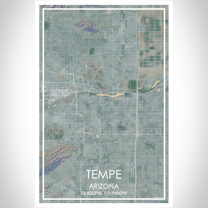 Tempe Arizona Map Print Portrait Orientation in Afternoon Style With Shaded Background