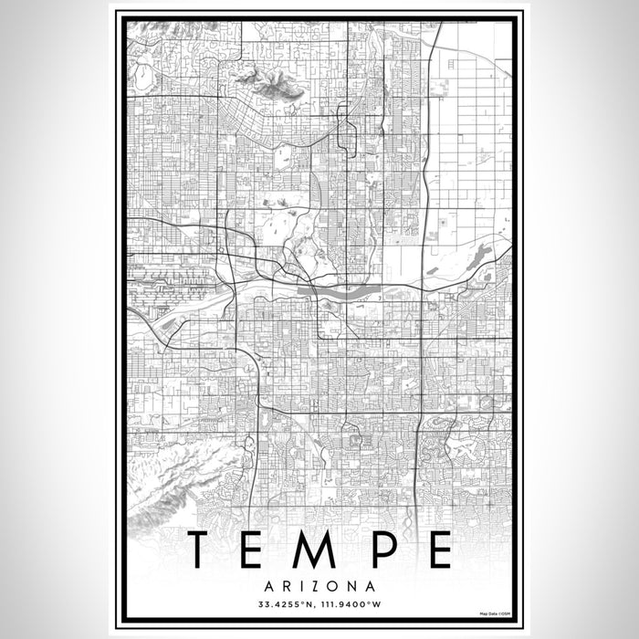 Tempe Arizona Map Print Portrait Orientation in Classic Style With Shaded Background