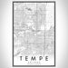 Tempe Arizona Map Print Portrait Orientation in Classic Style With Shaded Background