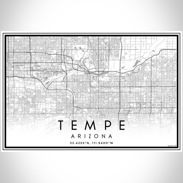 Tempe Arizona Map Print Landscape Orientation in Classic Style With Shaded Background