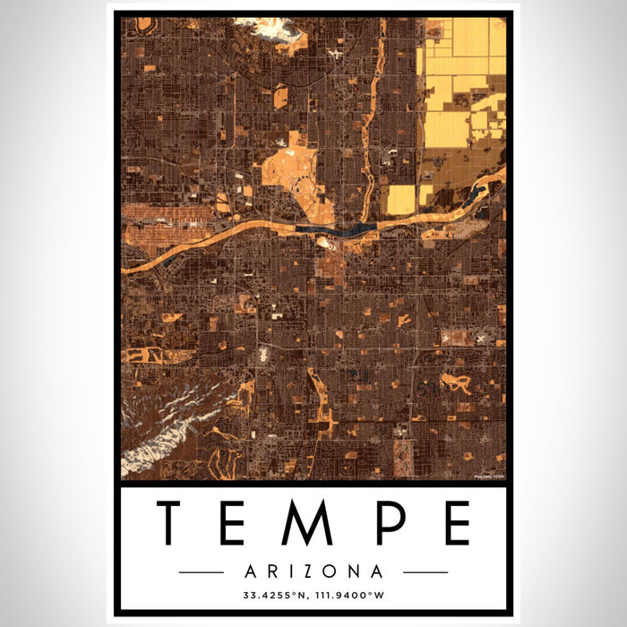 Tempe Arizona Map Print Portrait Orientation in Ember Style With Shaded Background