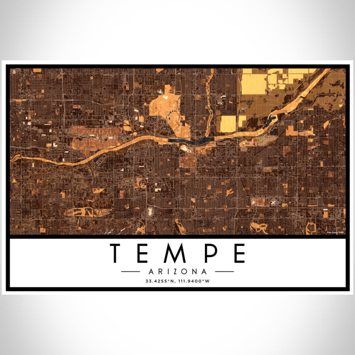 Tempe Arizona Map Print Landscape Orientation in Ember Style With Shaded Background