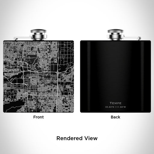 Rendered View of Tempe Arizona Map Engraving on 6oz Stainless Steel Flask in Black