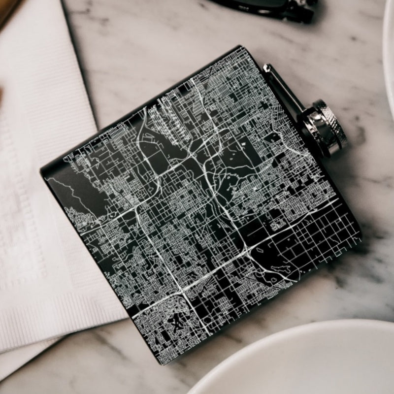 Tempe - Arizona Engraved Map Hip Flask in Matte Black — JACE Maps