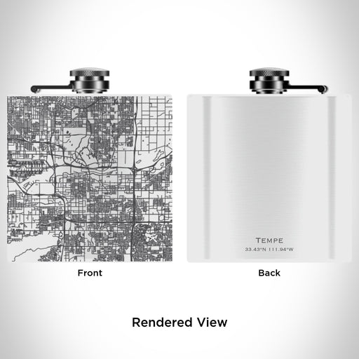 Rendered View of Tempe Arizona Map Engraving on 6oz Stainless Steel Flask in White