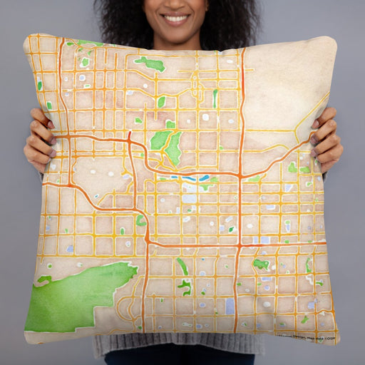Person holding 22x22 Custom Tempe Arizona Map Throw Pillow in Watercolor