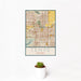 12x18 Tempe Arizona Map Print Portrait Orientation in Woodblock Style With Small Cactus Plant in White Planter