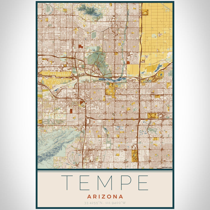 Tempe Arizona Map Print Portrait Orientation in Woodblock Style With Shaded Background