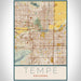 Tempe Arizona Map Print Portrait Orientation in Woodblock Style With Shaded Background