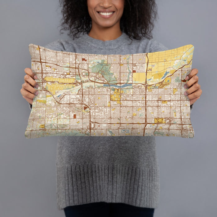 Person holding 20x12 Custom Tempe Arizona Map Throw Pillow in Woodblock
