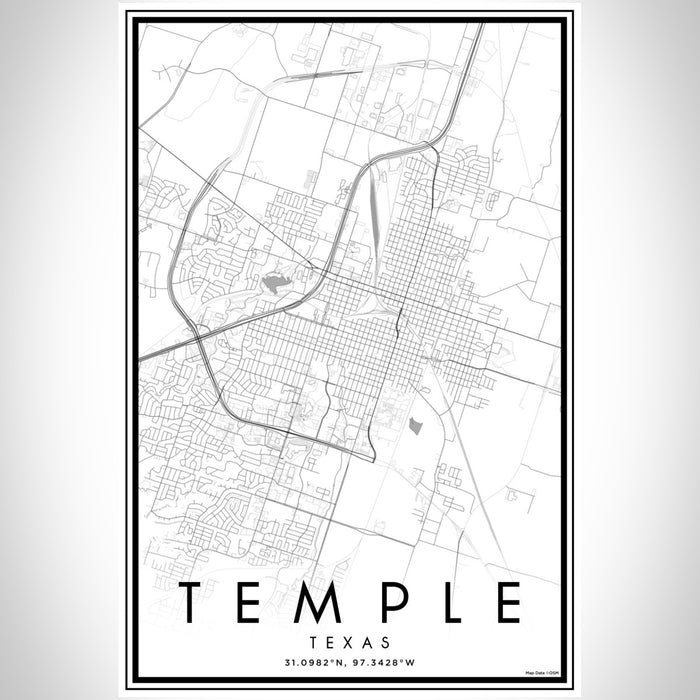 Temple Texas Map Print Portrait Orientation in Classic Style With Shaded Background