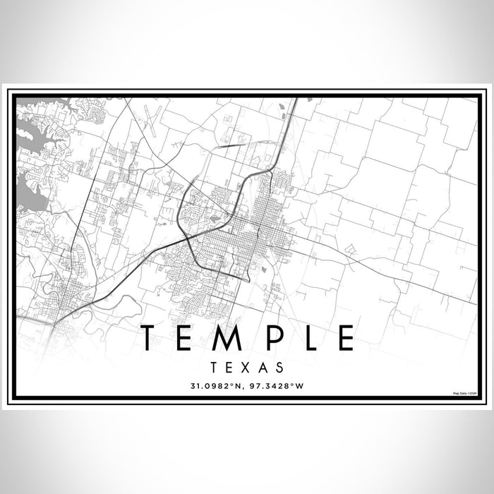 Temple Texas Map Print Landscape Orientation in Classic Style With Shaded Background