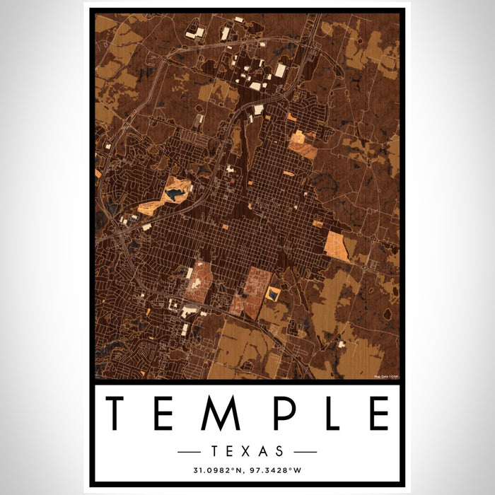 Temple Texas Map Print Portrait Orientation in Ember Style With Shaded Background