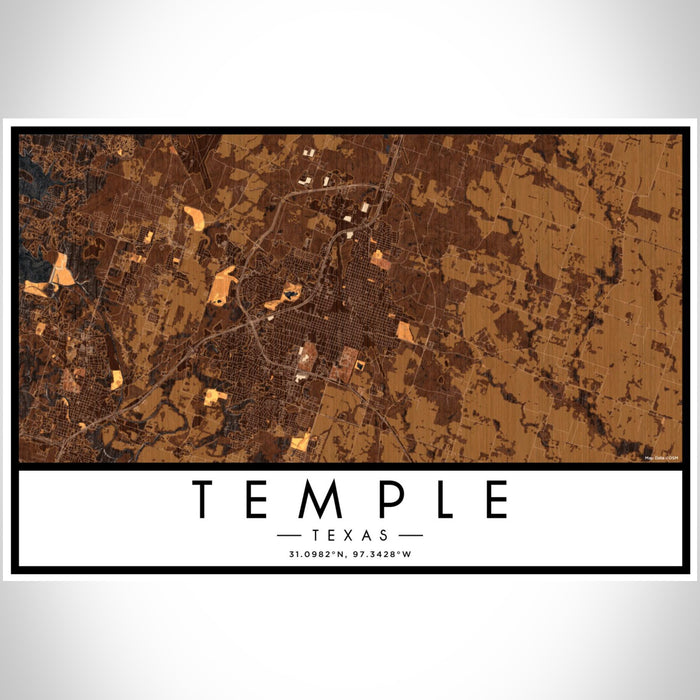 Temple Texas Map Print Landscape Orientation in Ember Style With Shaded Background
