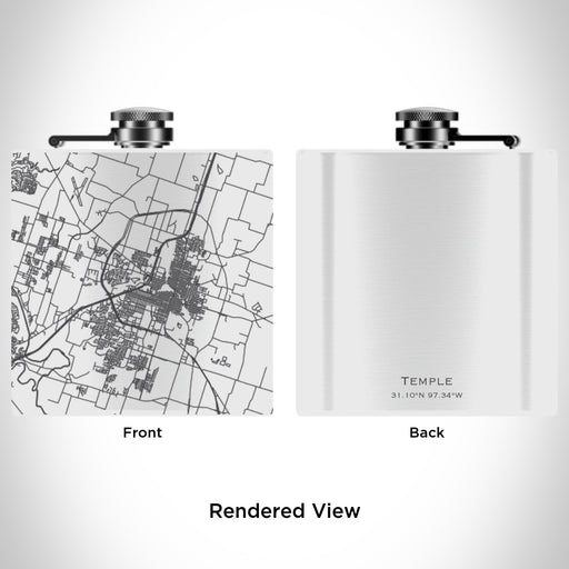 Rendered View of Temple Texas Map Engraving on 6oz Stainless Steel Flask in White