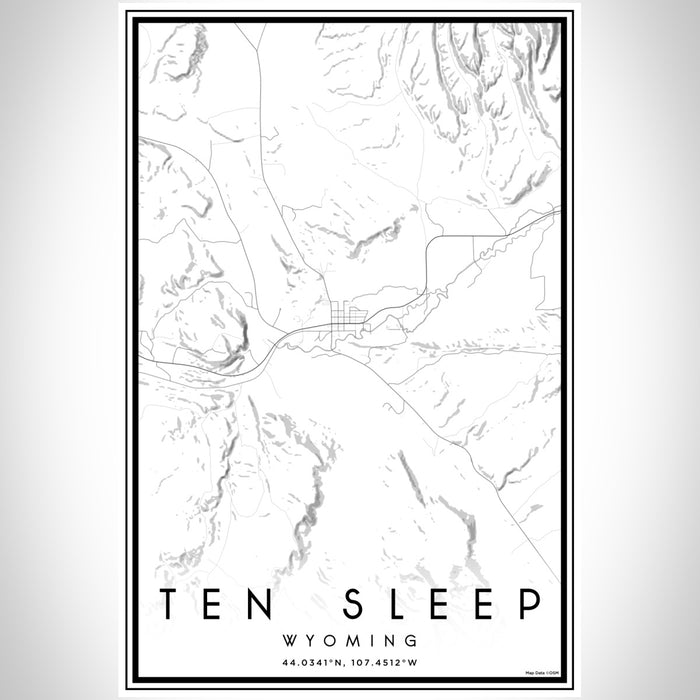 Ten Sleep Wyoming Map Print Portrait Orientation in Classic Style With Shaded Background