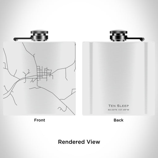 Rendered View of Ten Sleep Wyoming Map Engraving on 6oz Stainless Steel Flask in White