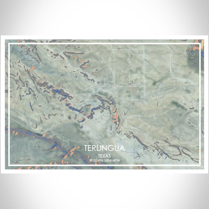 Terlingua Texas Map Print Landscape Orientation in Afternoon Style With Shaded Background